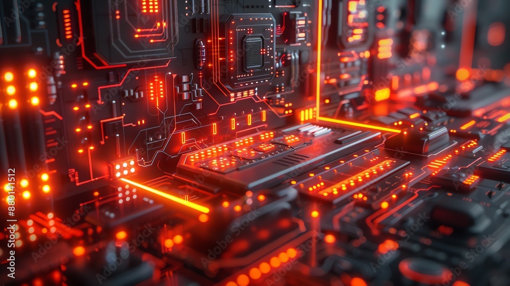 Obraz premium Futuristic red glowing circuit board.