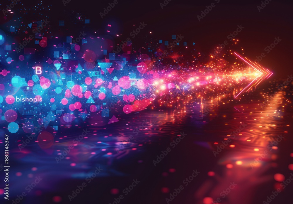 Abstract Neon Arrow with Digital Particles Abstract Neon Arrow with Digital Particles