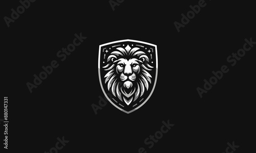 logo design of head lion on shield vector design
