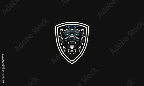 head panther angry on shield vector logo design