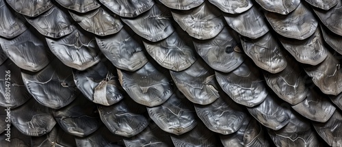 Panoramic close-up, high detail scan of armored sturgeon scales texture, Generative AI 