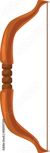 Classic wooden bow with a string, standing upright against a white background, ready for hunting or archery