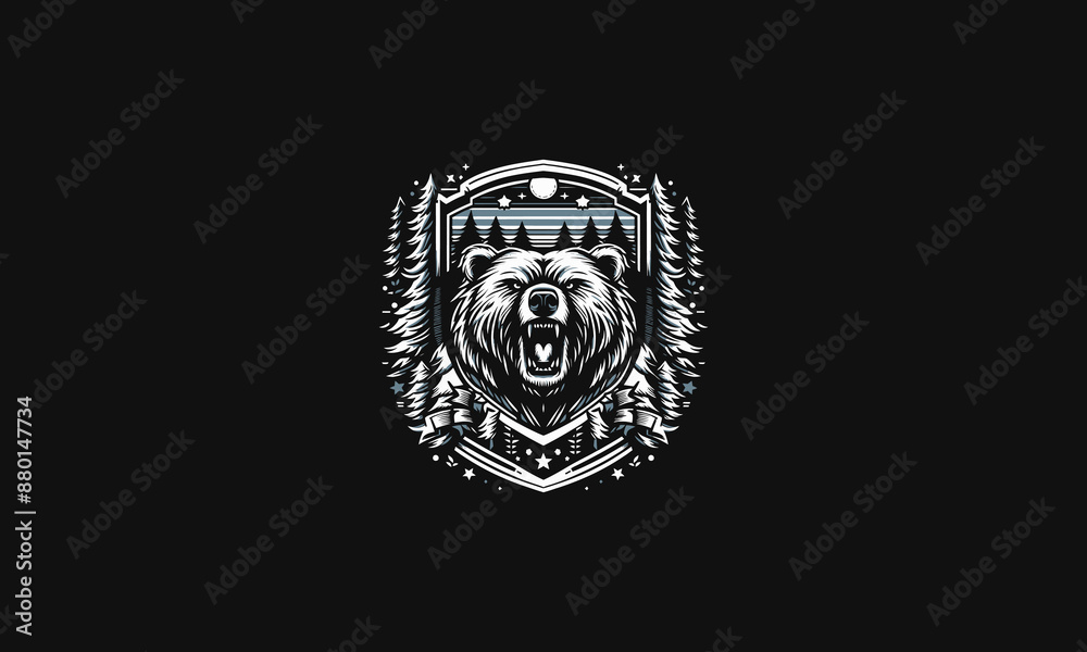 head grizzly roar on shield vector logo design head grizzly roar on shield vector logo design