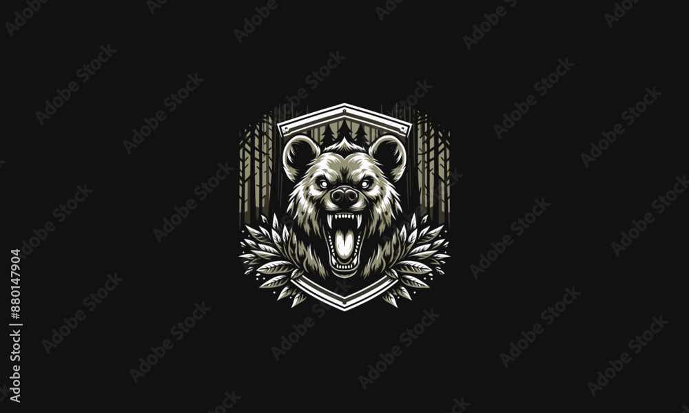Naklejka premium head hyena roar on shield vector logo design
