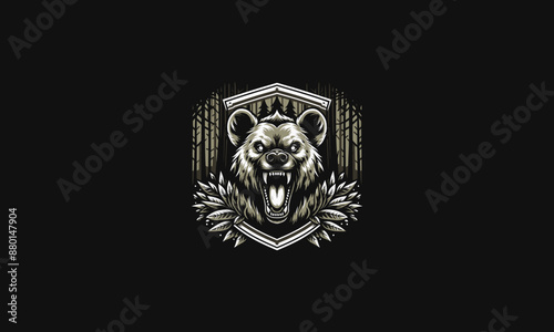 head hyena roar on shield vector logo design