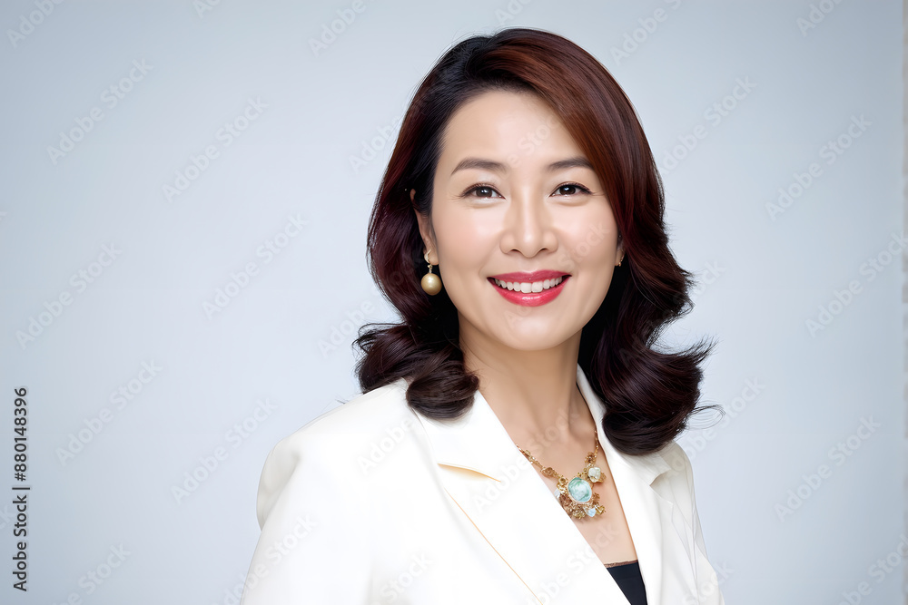 A woman with long brown hair and a necklace is smiling for the camera A woman with long brown hair and a necklace is smiling for the camera