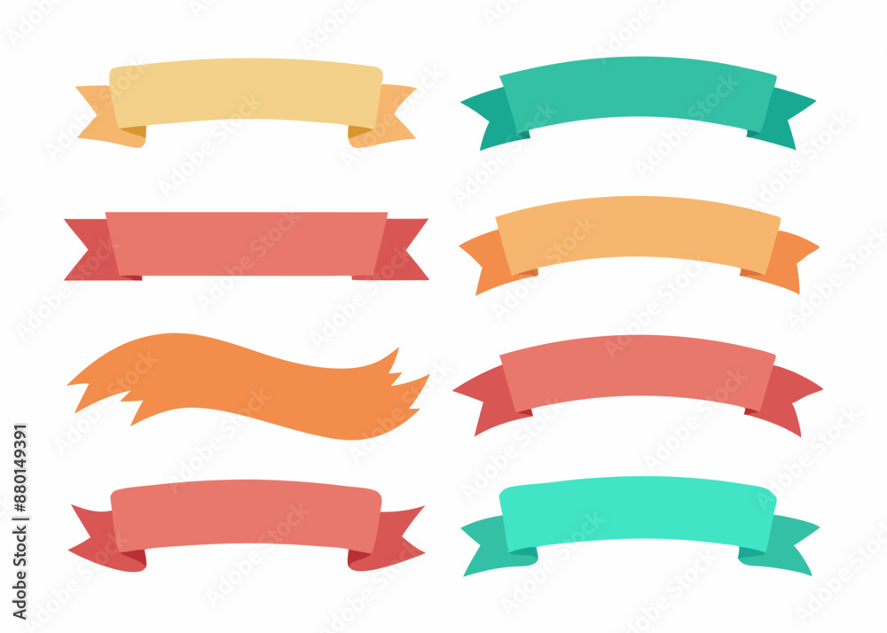 A Collection of Eight Colorful Blank Ribbons and Banners in Various Shapes and Styles A Collection of Eight Colorful Blank Ribbons and Banners in Various Shapes and Styles