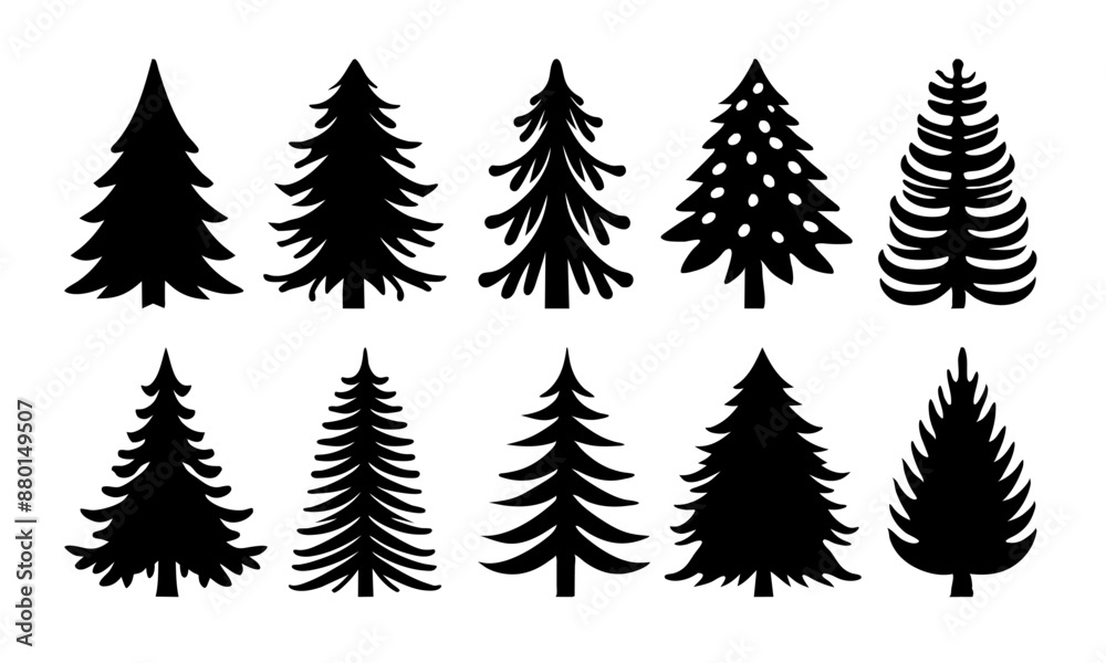 Obraz premium A Set of Ten Simple Pine Tree Icon Silhouette