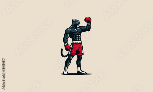 panther wearing gloves boxing red and pant vector mascot design