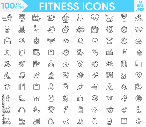 Fitness, gym, training line icons in, fitness line icons vector illustrator set
