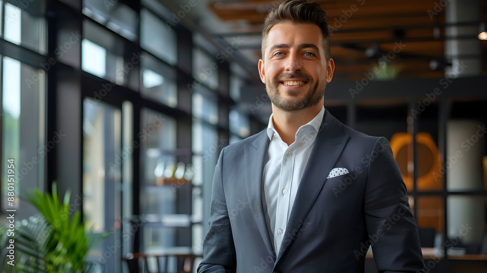 Portrait of a businessman smiling in a modern office. Portrait of a businessman smiling in a modern office.