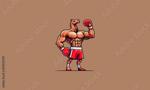 camel wearing pant and gloves boxing vector mascot design