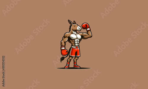 donkey wearing pant and gloves boxing vector mascot design