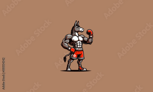 donkey wearing pant and gloves boxing vector mascot design