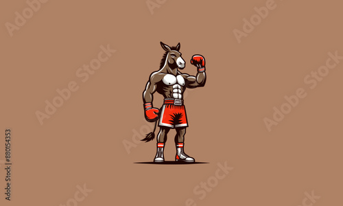 donkey wearing pant and gloves boxing vector mascot design