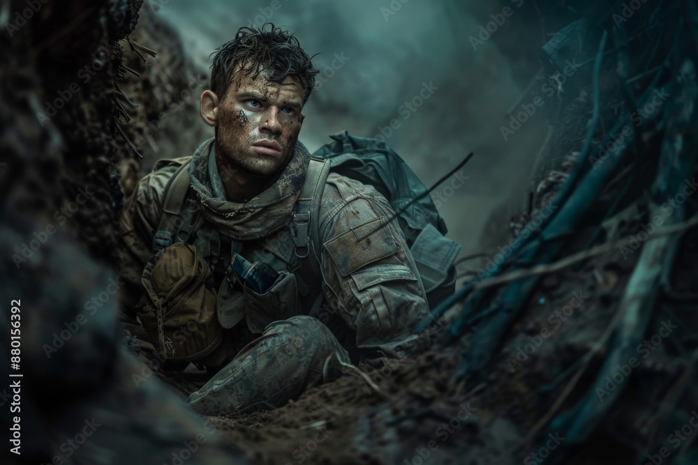 Fototapeta premium Soldier in the Trenches.