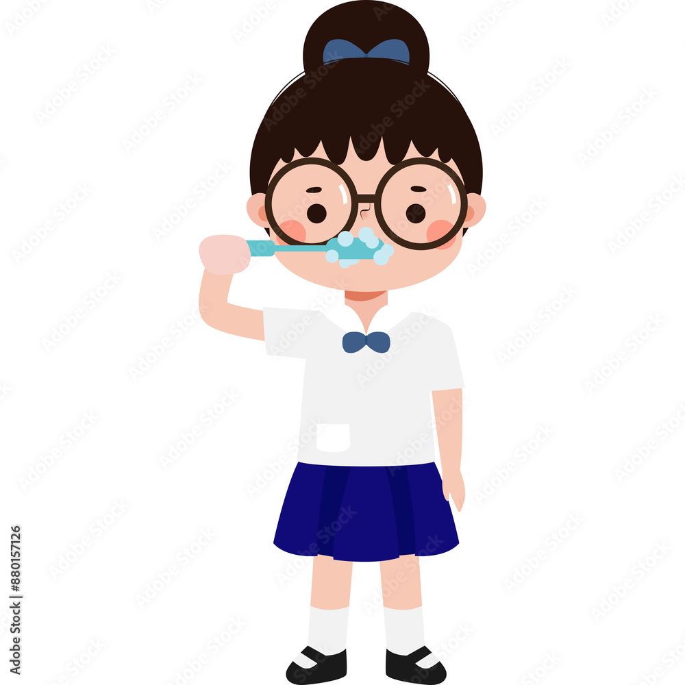 thai student brushing teeth Illustration flat style thai student brushing teeth Illustration flat style