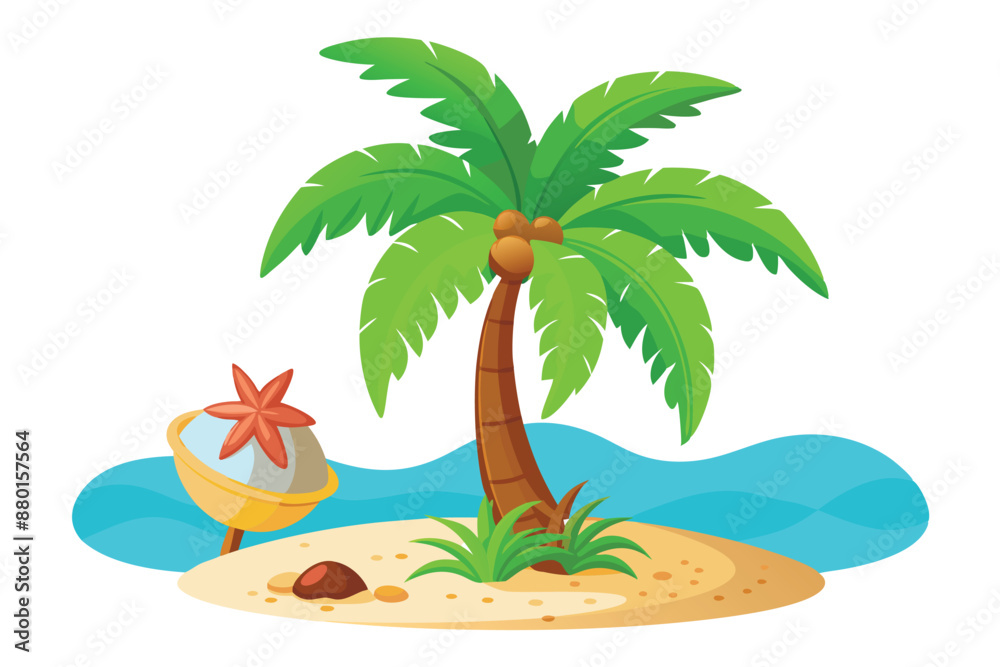 Obraz premium Palm tree with beach vector illustration