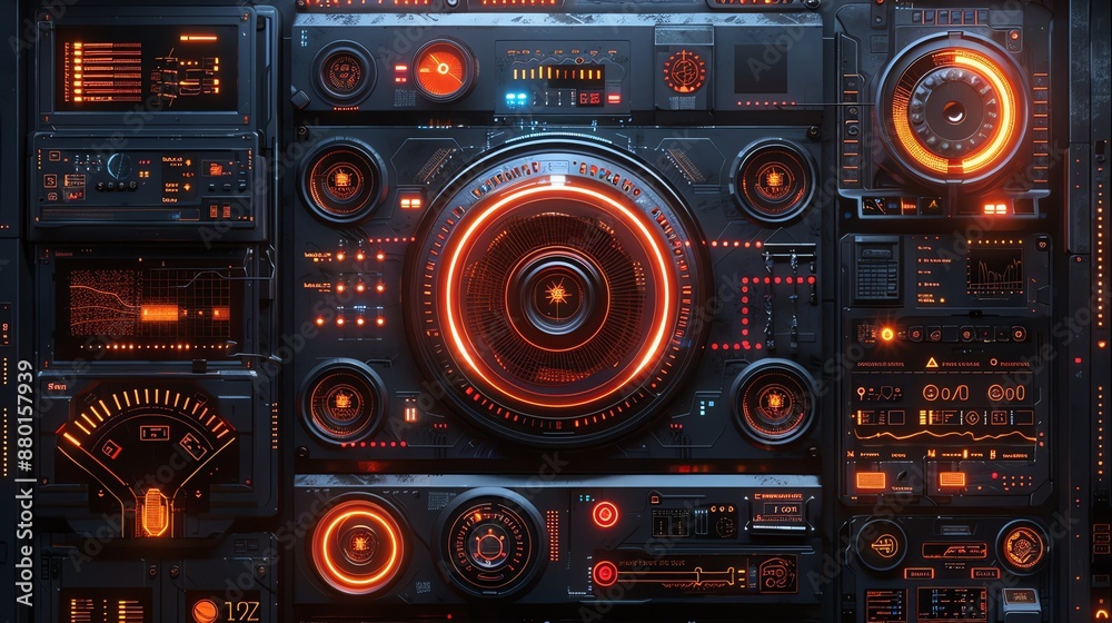 Fototapeta premium Futuristic Interface with Glowing Orange Lights.