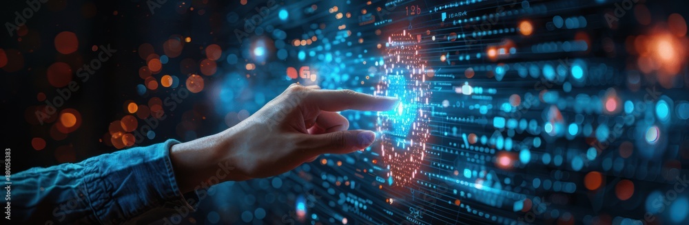 Hand Interacting with Digital Data Visualization Hand Interacting with Digital Data Visualization