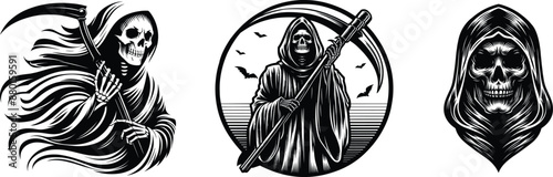Set of grim reaper, tattoo design, vector illustration.