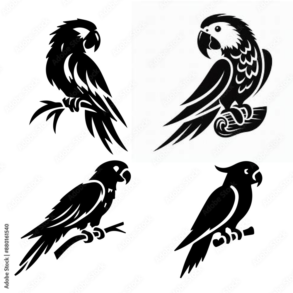 Fototapeta premium Parrot Perching silhouette isolated on white background