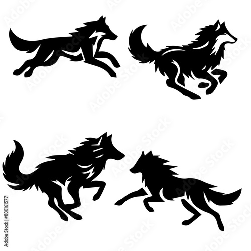 Wolf  Running silhouette isolted on white background