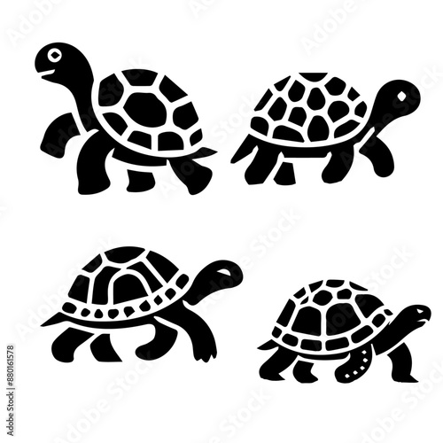 Turtle Walking slowly silhouette isolated on white background