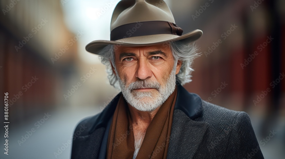 a dignified grey-haired man in a stylish hat a dignified grey-haired man in a stylish hat