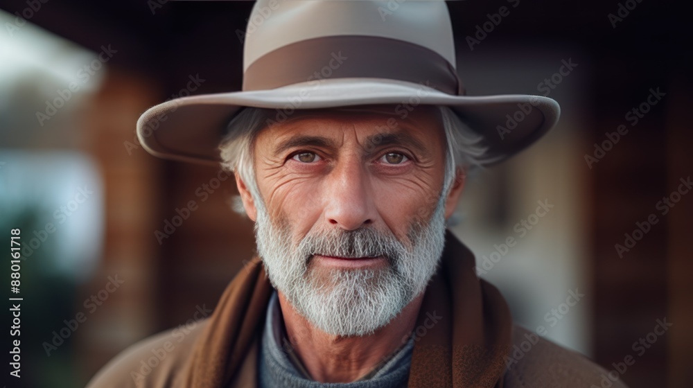 a dignified grey-haired man in a stylish hat a dignified grey-haired man in a stylish hat