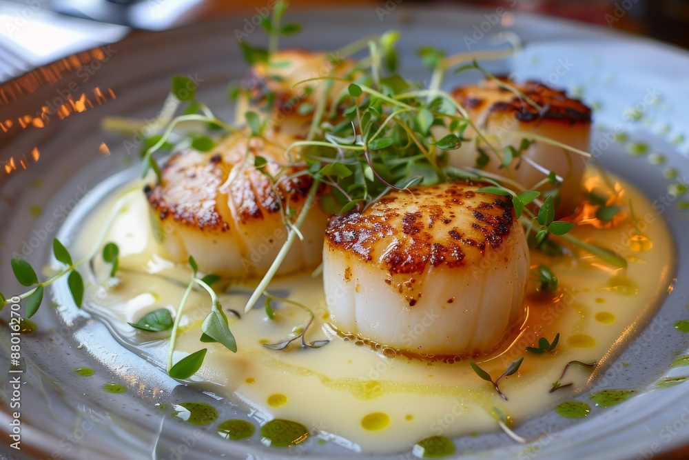 Sea Scallops with Herb Garnish and Creamy Sauce Sea Scallops with Herb Garnish and Creamy Sauce