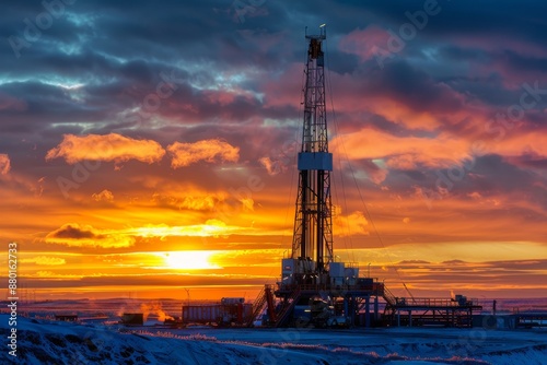 Oil Rig Silhouette at Sunset