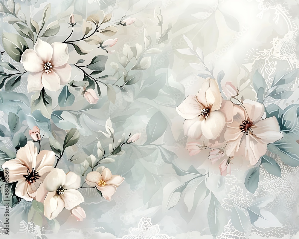Delicate White Flowers in a Watercolor Garden Delicate White Flowers in a Watercolor Garden