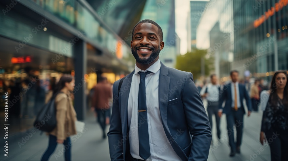 Smiling black man in a suit walking Smiling black man in a suit walking
