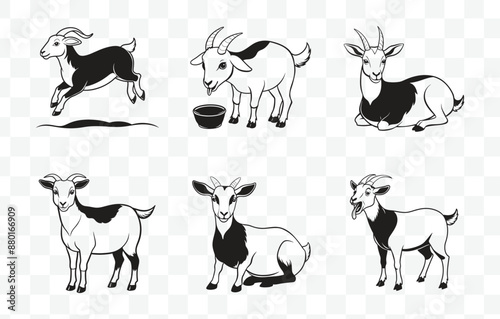 Print Collection of Vector Illustrations Featuring Goats with Black Coloring © Metavector 