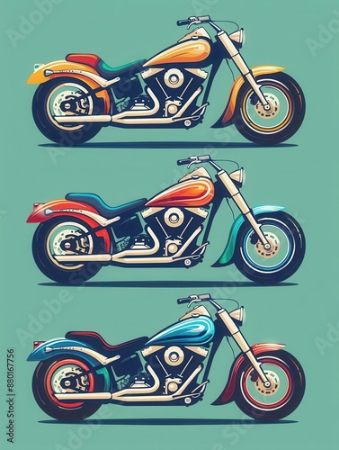 9 United States vintage motorcycle flat design bird's-eye view classic theme cartoon drawing Triadic Color Scheme photo