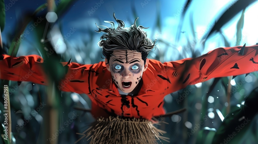 A person with a frightened expression, whimsical style, hiding behind a ...