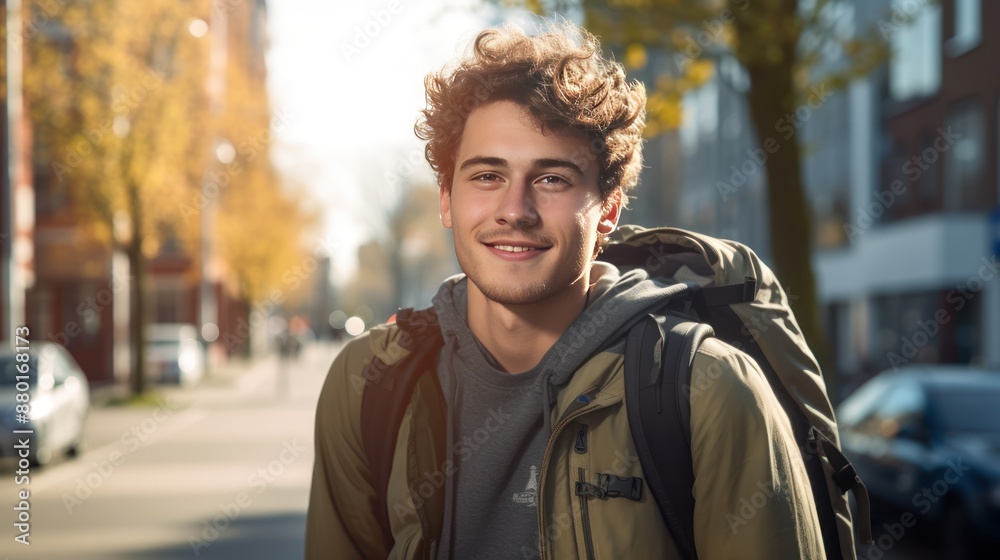 Smiling young university student with backpack Smiling young university student with backpack