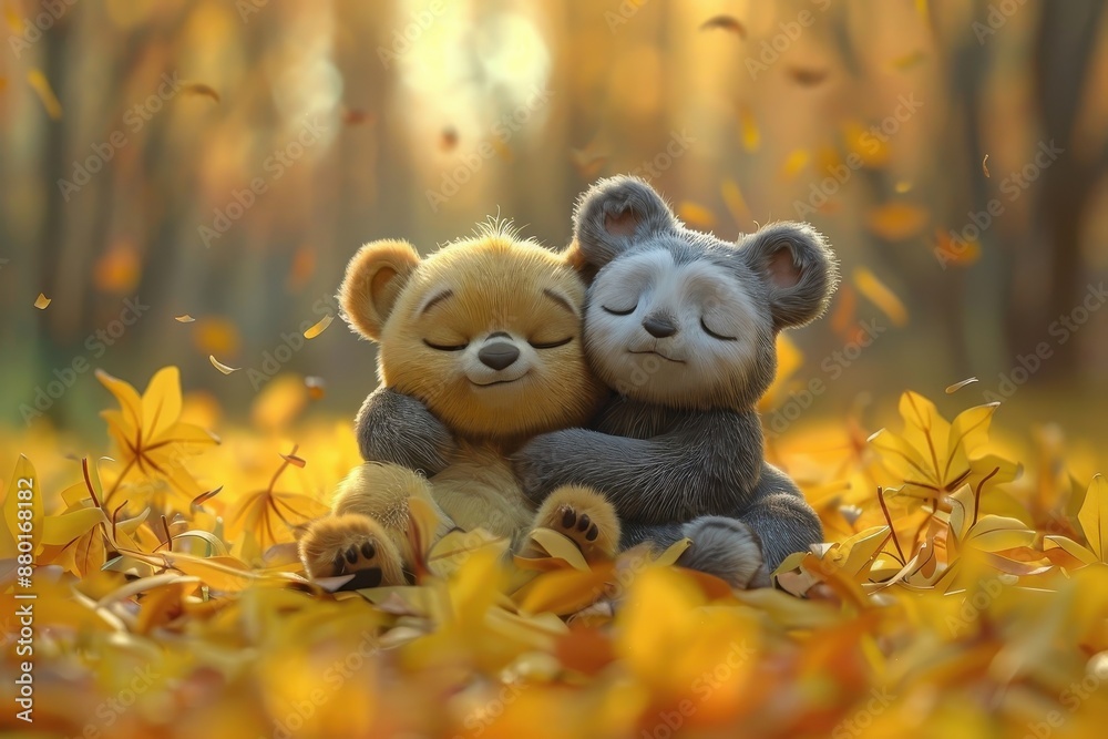 Animals of different species comforting each other, showing empathy. Animals of different species comforting each other, showing empathy.