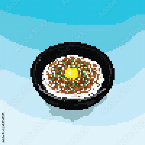 Pixel Art Vector Illustration Rice With Natto photo