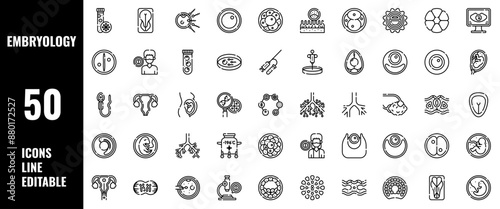 50 Embryology Icons Set Line Editable Vector Illustration