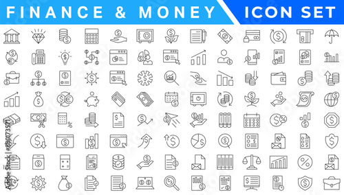 Money and finance set of web icons in line style. Payment and money icons for web and mobile app. Money, dollar, cash, pay, banking, business, finance, coin wallet, credit card. Vector illustration