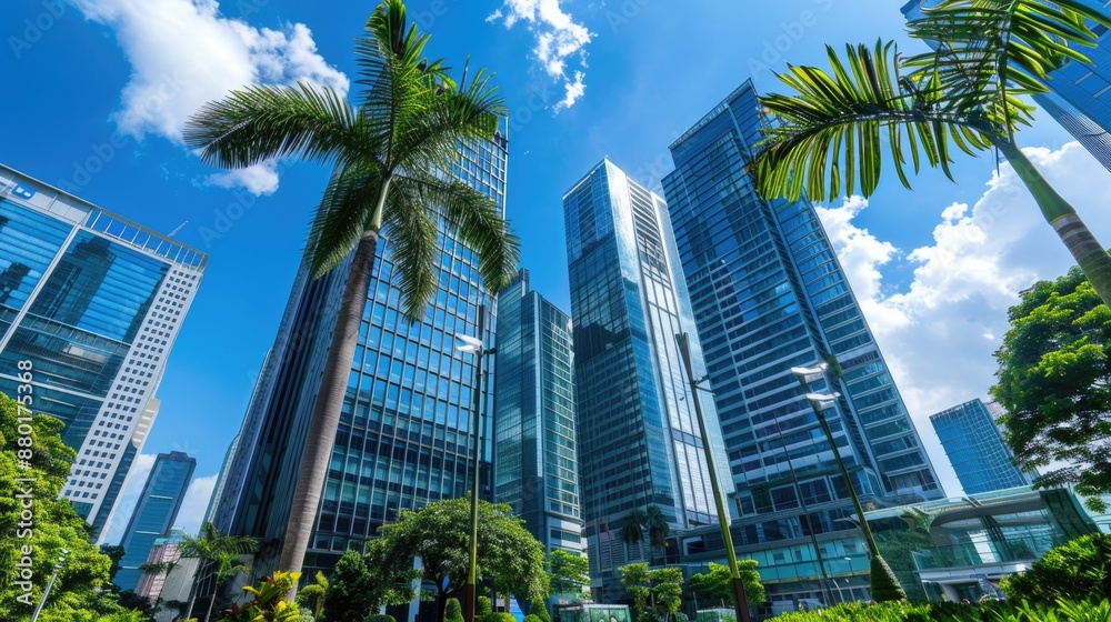 Outdoor image in front of modern office buildings in central business district Outdoor image in front of modern office buildings in central business district