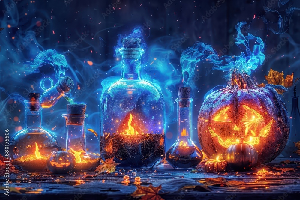 Scientist pouring a glowing elixir between ornate glass flasks. Scientist pouring a glowing elixir between ornate glass flasks.