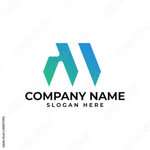 Free Download The AM initial logomark with the letter A is in the shape of upward arrow and blue green gradient in modern minimalist and technology style - GFXLoad