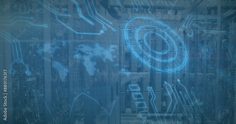 Fototapeta premium Image of data processing and icons over server room