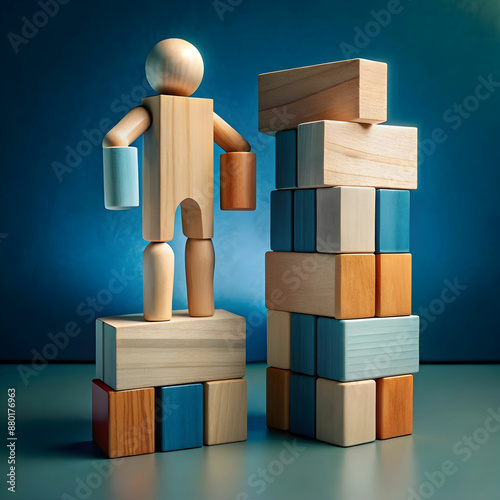 conceptual of success business with wooden human