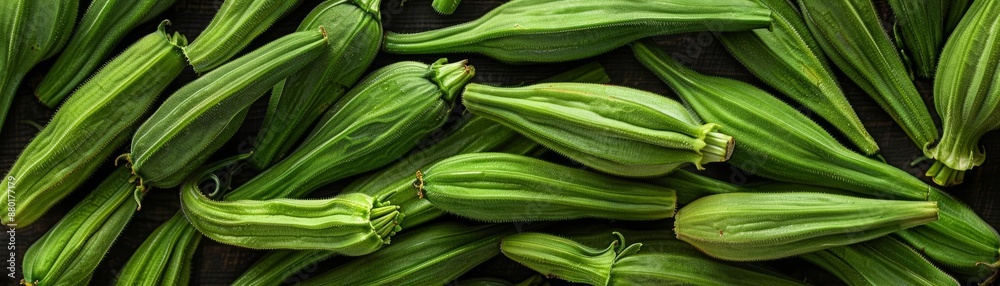Fresh green okra pods, ready to be cooked. Fresh green okra pods, ready to be cooked.
