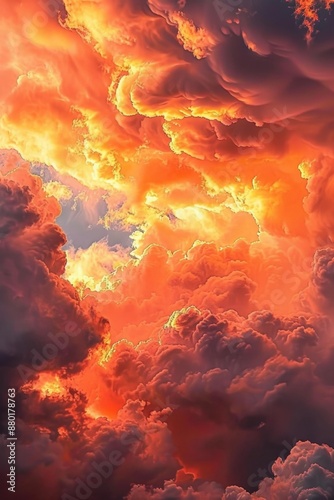 Orange Clouds Fiery Sunset: Godly Skies with Angelic Red and Grey Clouds