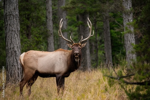 elk with horns in forest